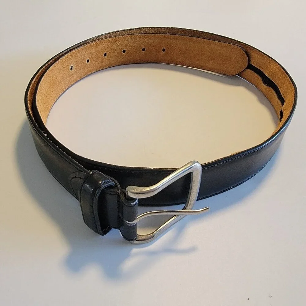 Men's Genuine Leather Belt Solid Black Belt Men‎ Zipper Pocket Underside 44